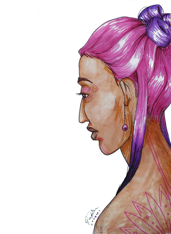 Pauline Lewis artist Panjo Purple Pink hair drawing marker art illustration 